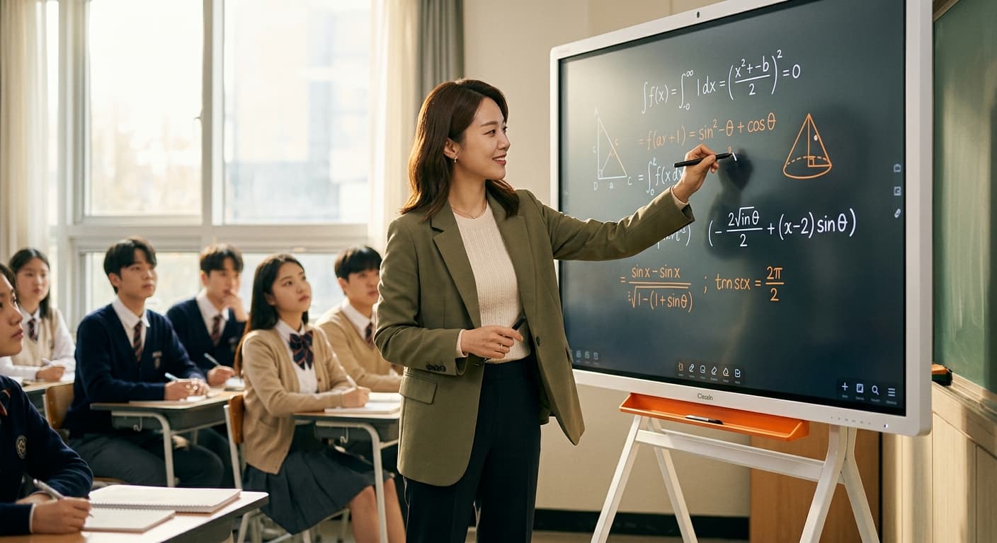 교사가 ClassIn Board에 수학 문제를 판서하는 모습